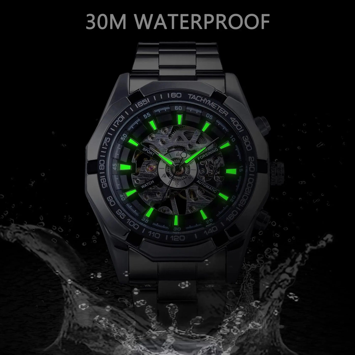 Stainless Steel Waterproof Mens Skeleton Watches