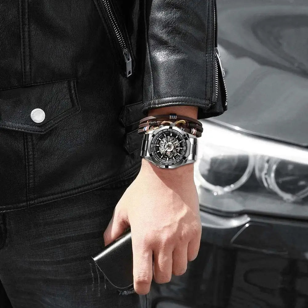 Stainless Steel Waterproof Mens Skeleton Watches