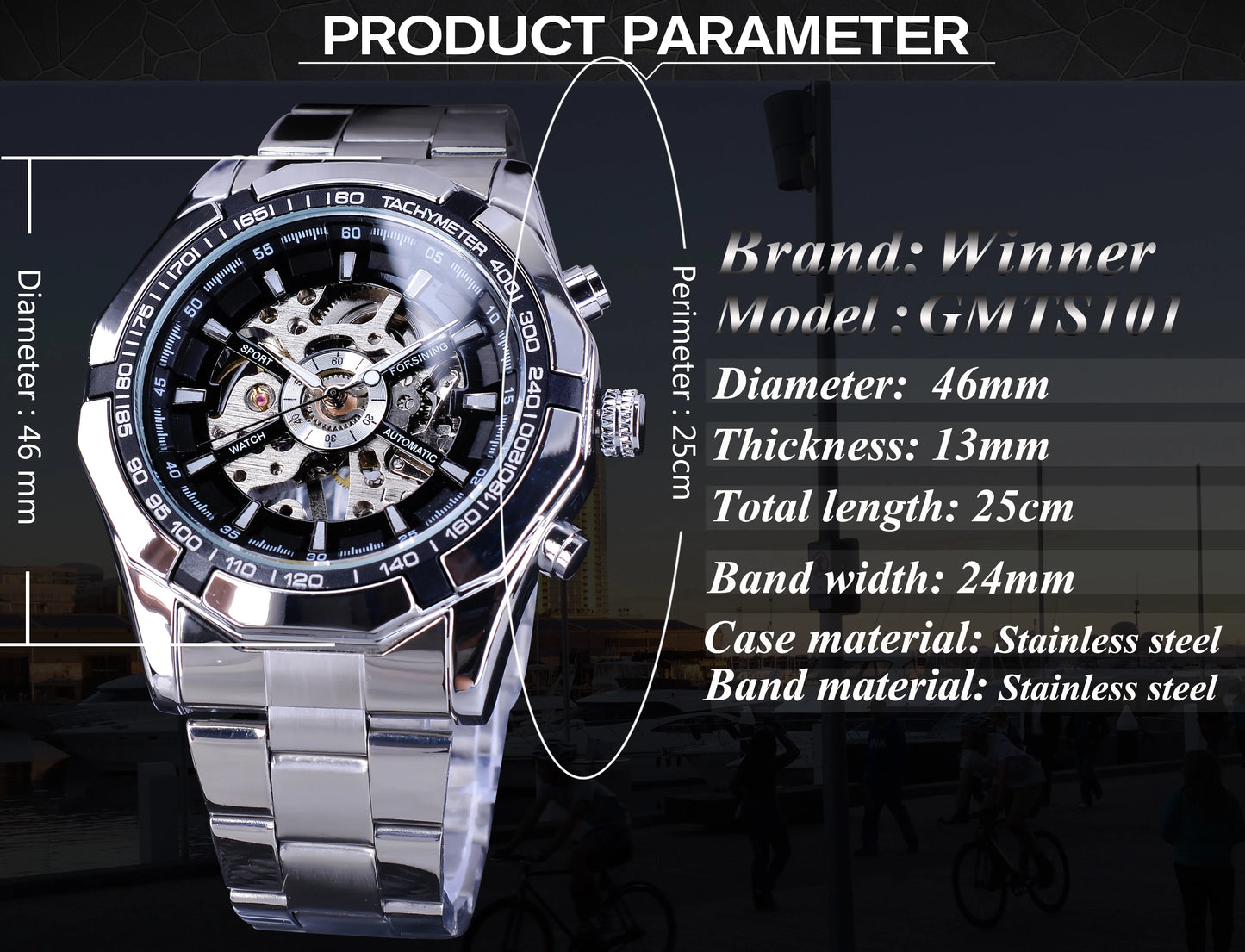 Stainless Steel Waterproof Mens Skeleton Watches