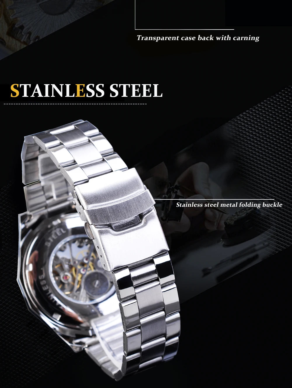 Stainless Steel Waterproof Mens Skeleton Watches