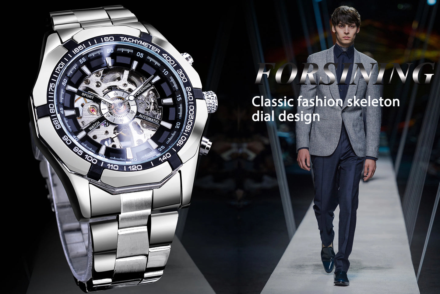 Stainless Steel Waterproof Mens Skeleton Watches