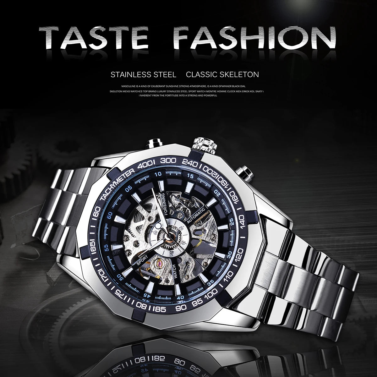 Stainless Steel Waterproof Mens Skeleton Watches