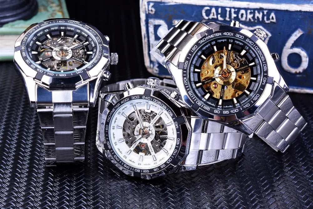 Stainless Steel Waterproof Mens Skeleton Watches