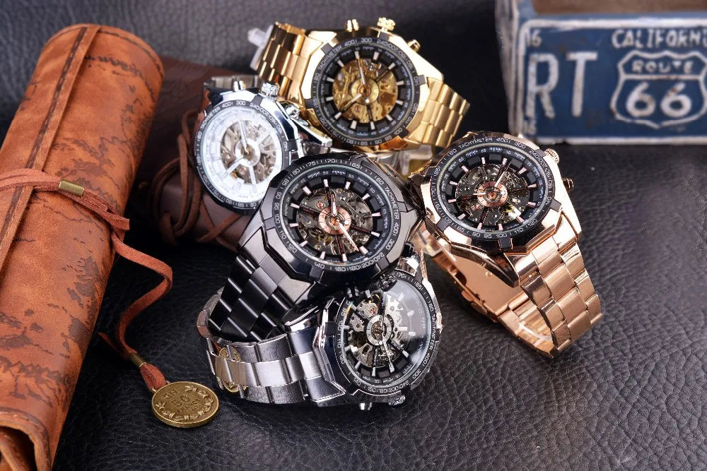 Stainless Steel Waterproof Mens Skeleton Watches