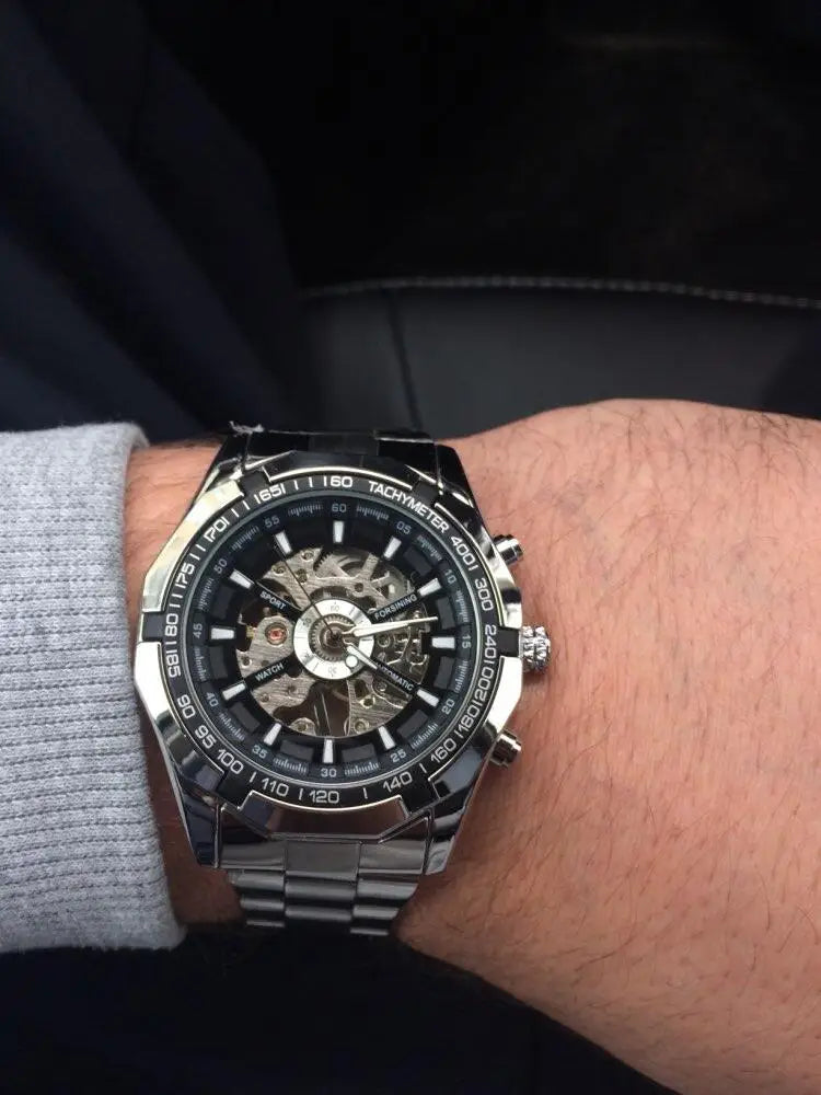 Stainless Steel Waterproof Mens Skeleton Watches