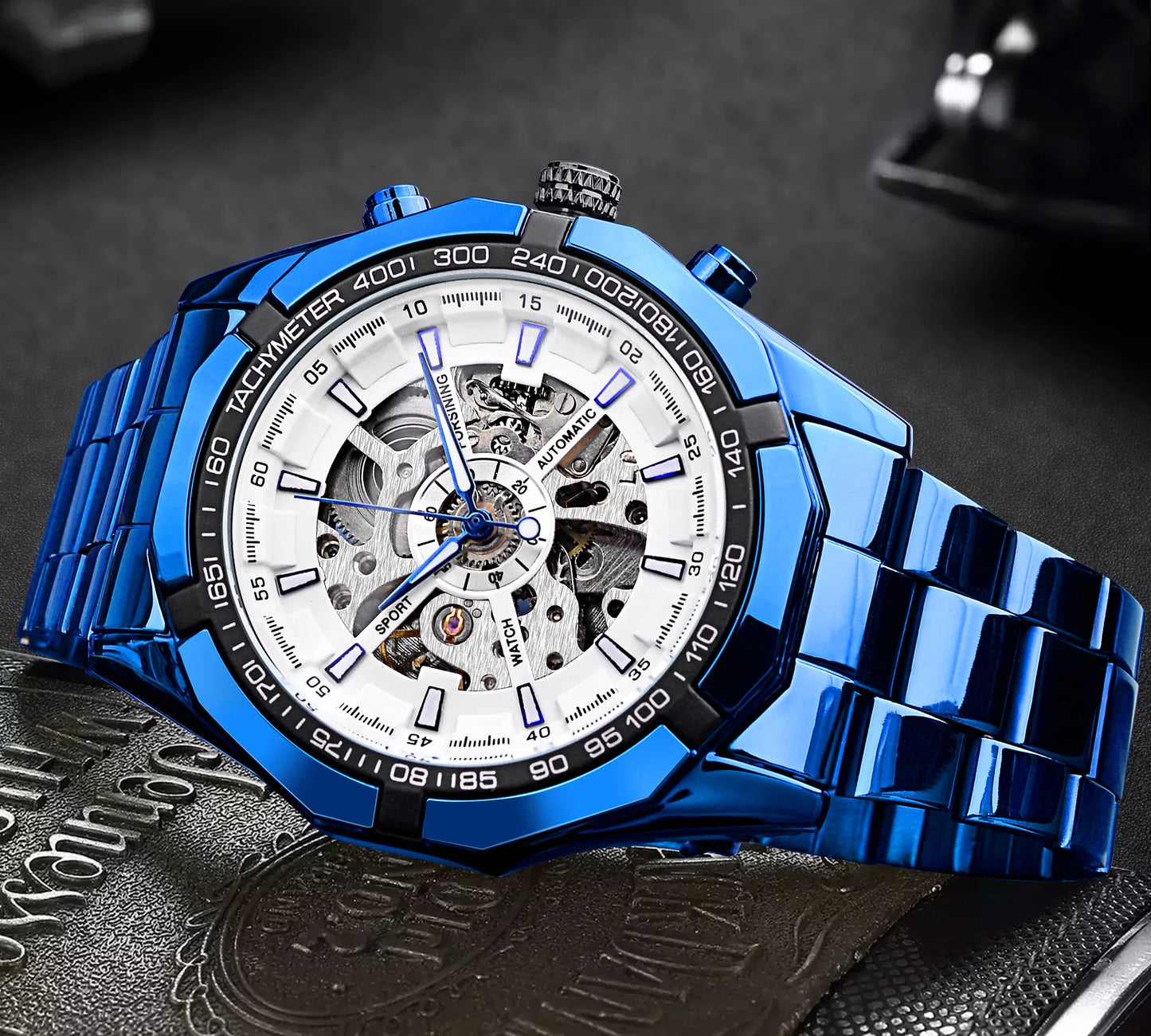 Stainless Steel Waterproof Mens Skeleton Watches