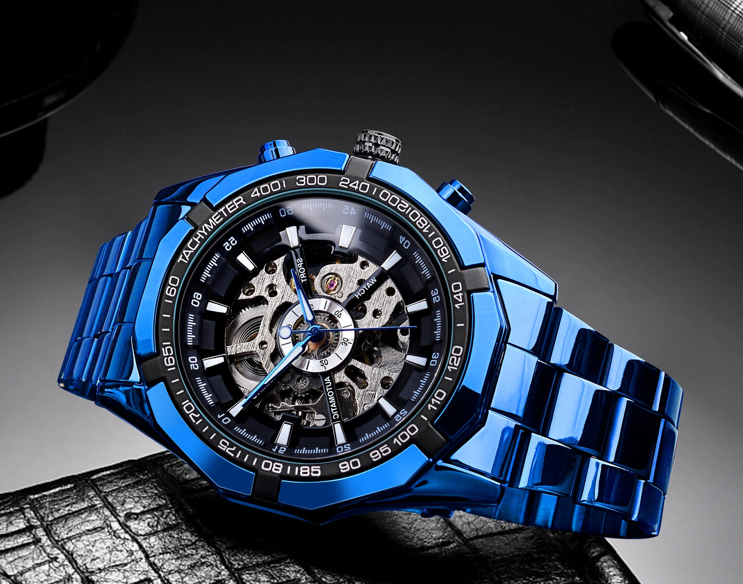 Stainless Steel Waterproof Mens Skeleton Watches