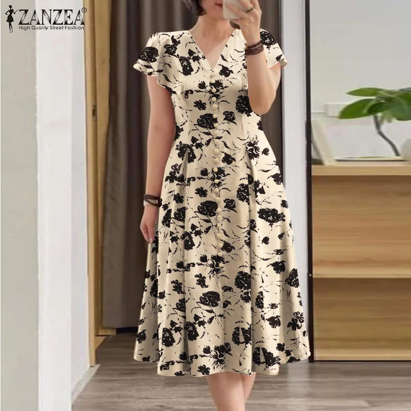 Woman Summer Midi Dress Fashion Floral