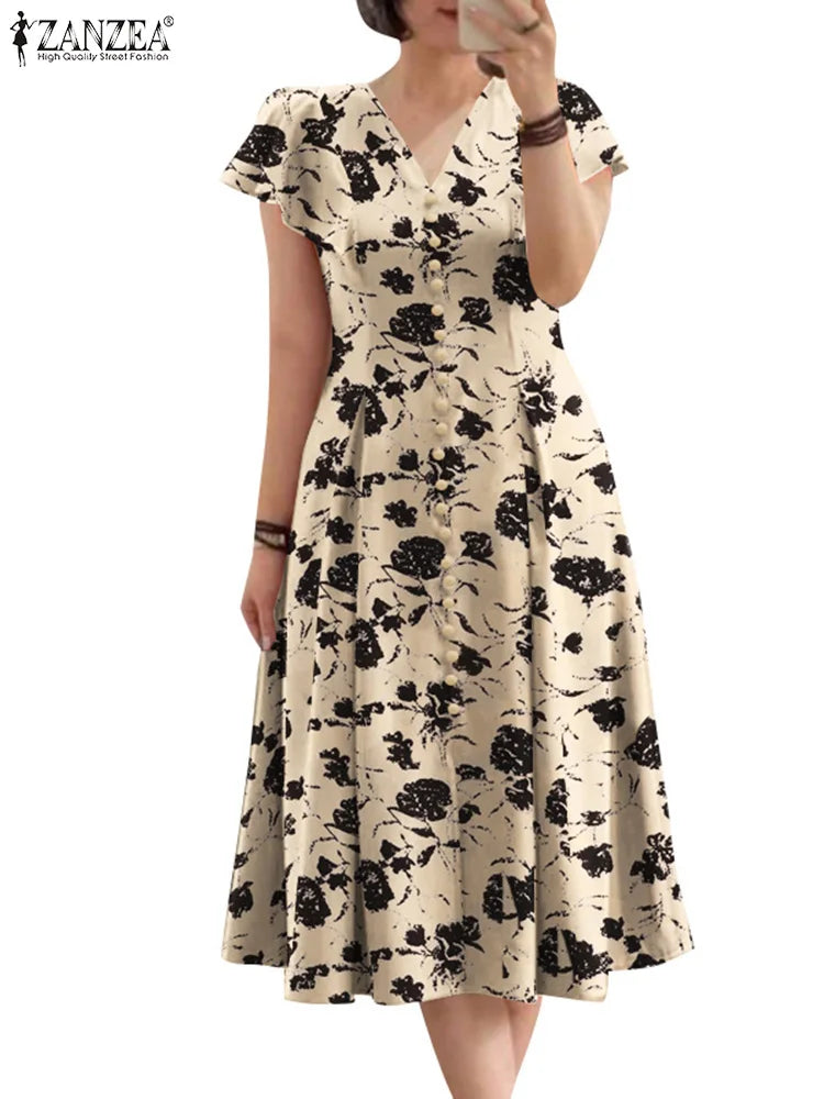 Woman Summer Midi Dress Fashion Floral