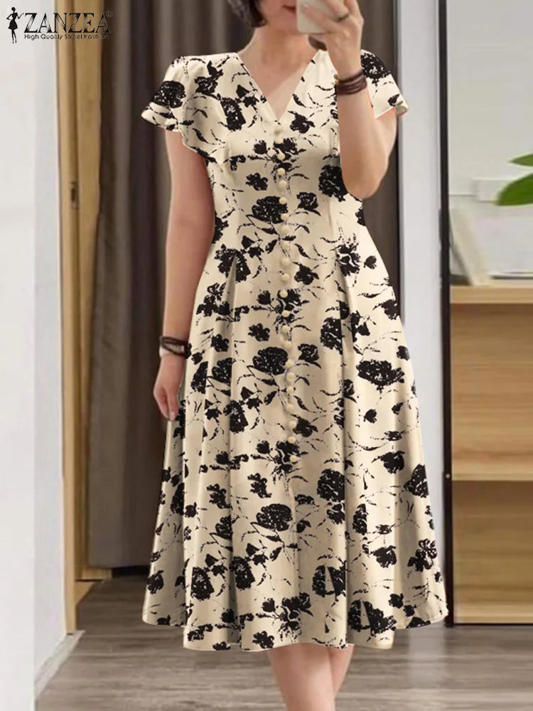 Woman Summer Midi Dress Fashion Floral