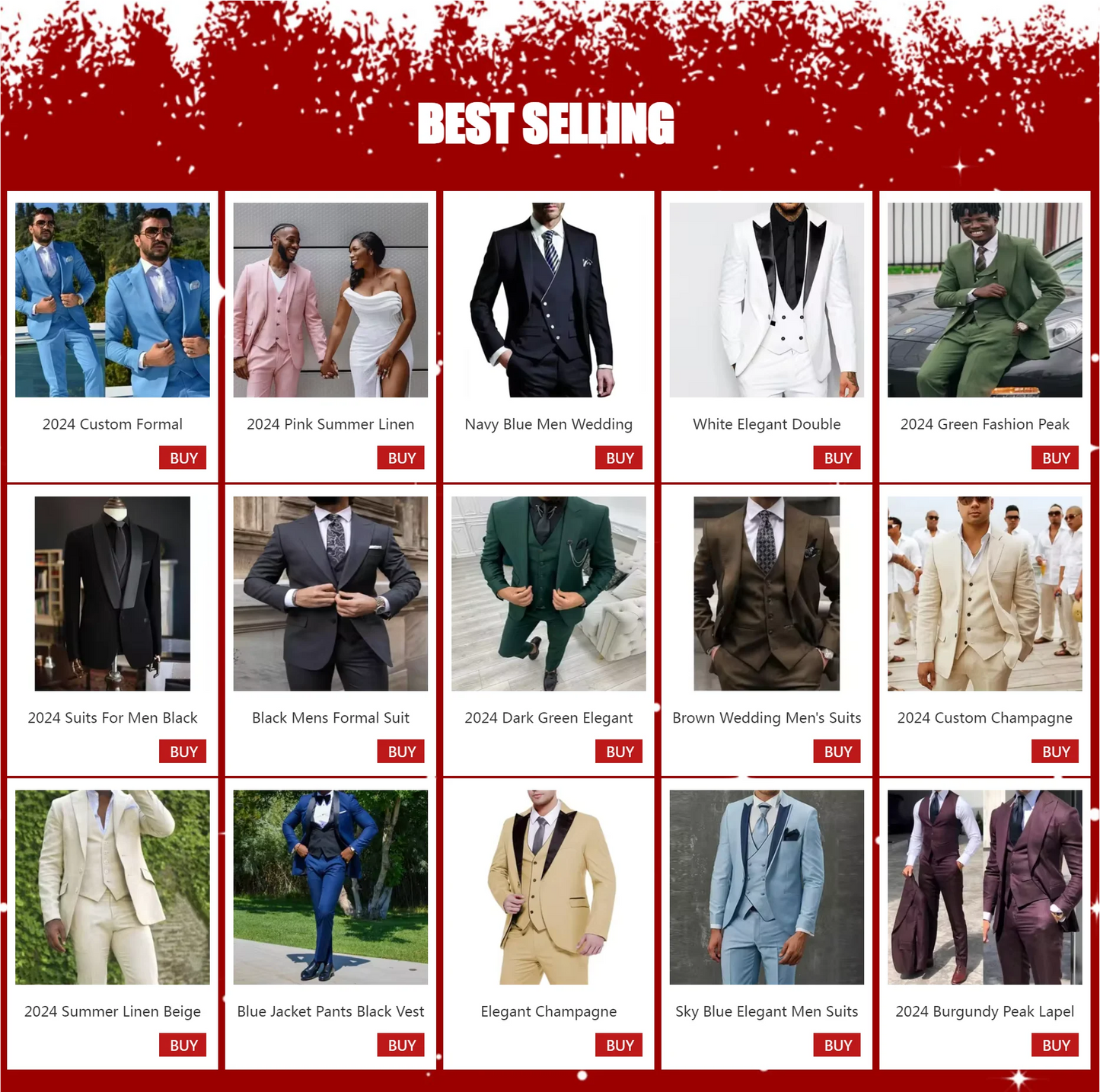 Slim Fit Men Suits  (Jacket+Vest+Pants)