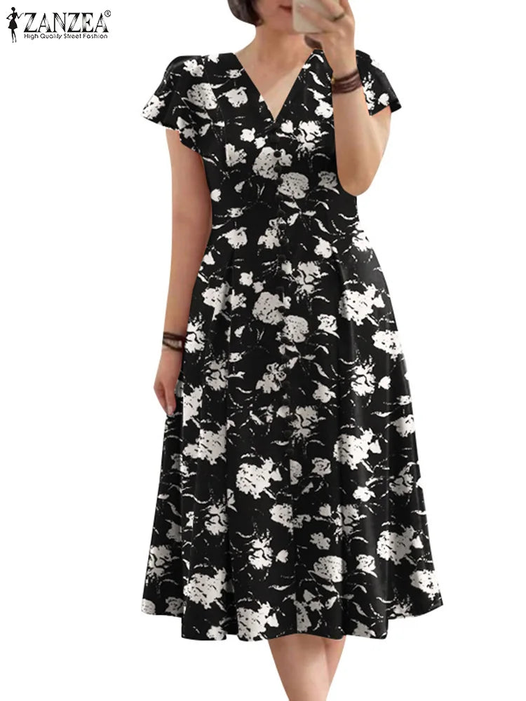 Woman Summer Midi Dress Fashion Floral