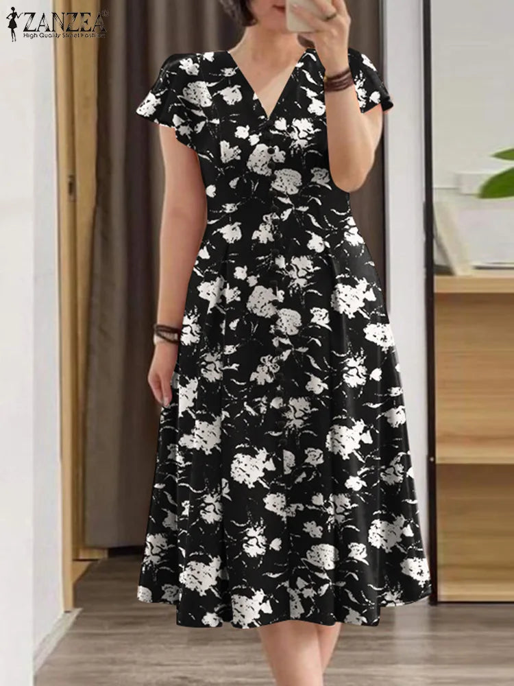 Woman Summer Midi Dress Fashion Floral