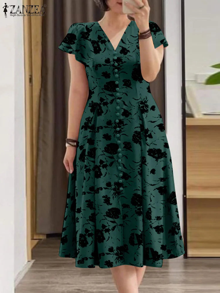 Woman Summer Midi Dress Fashion Floral