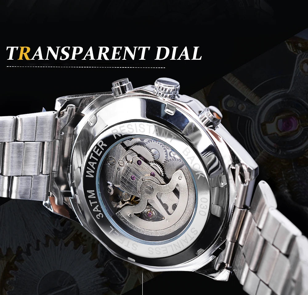 Stainless Steel Waterproof Mens Skeleton Watches