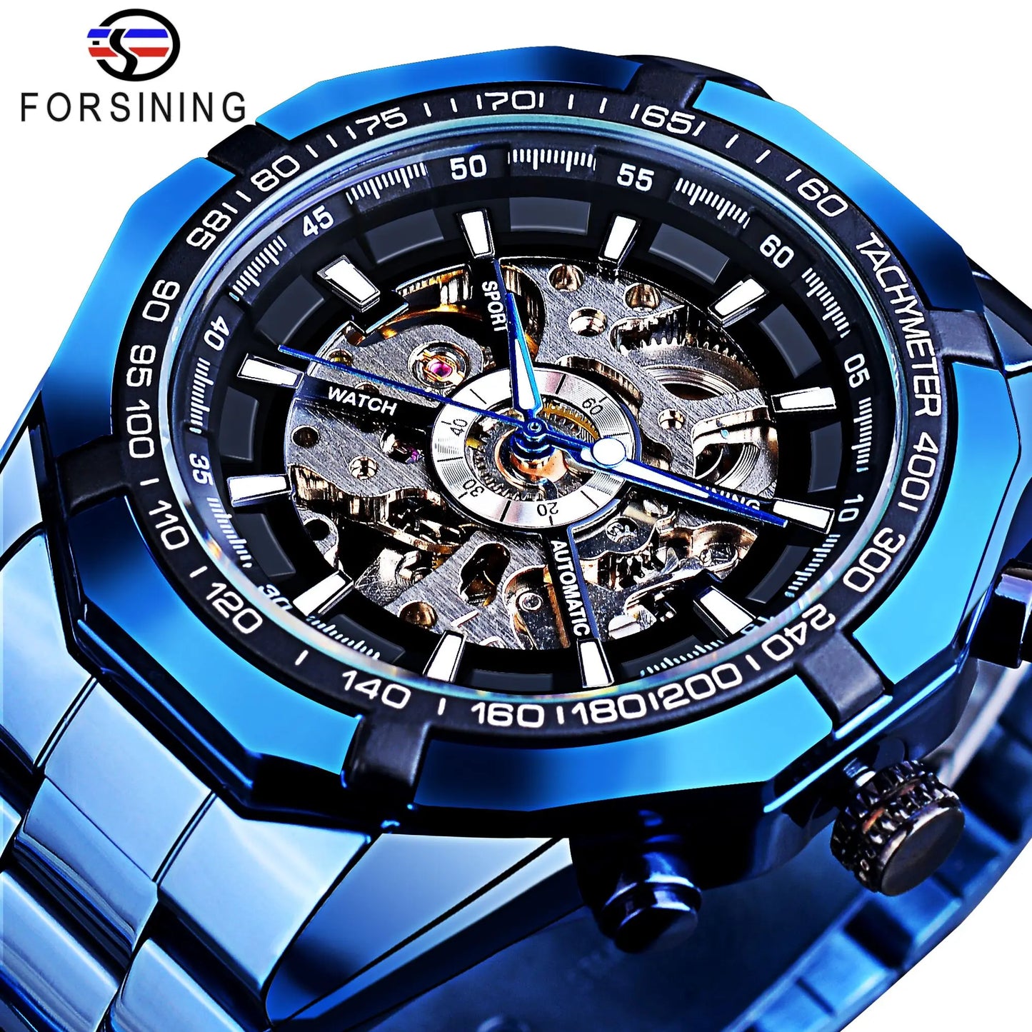 Stainless Steel Waterproof Mens Skeleton Watches