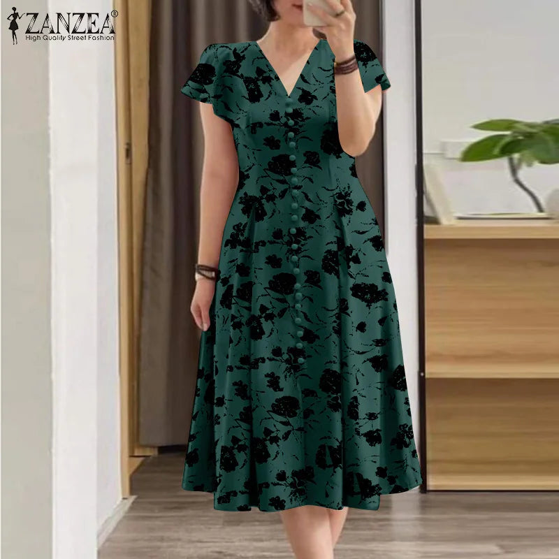 Woman Summer Midi Dress Fashion Floral