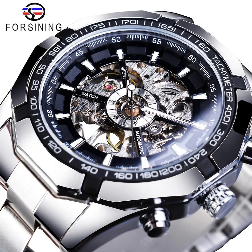 Stainless Steel Waterproof Mens Skeleton Watches