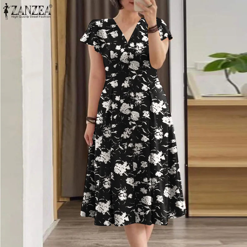 Woman Summer Midi Dress Fashion Floral