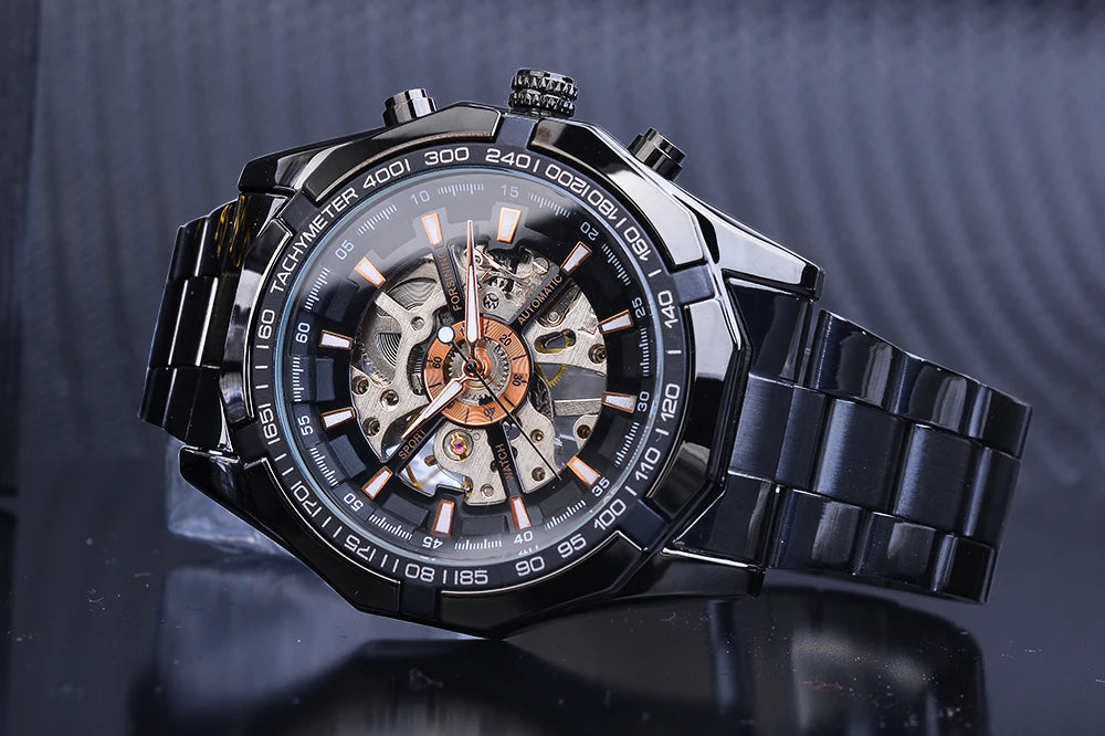 Stainless Steel Waterproof Mens Skeleton Watches