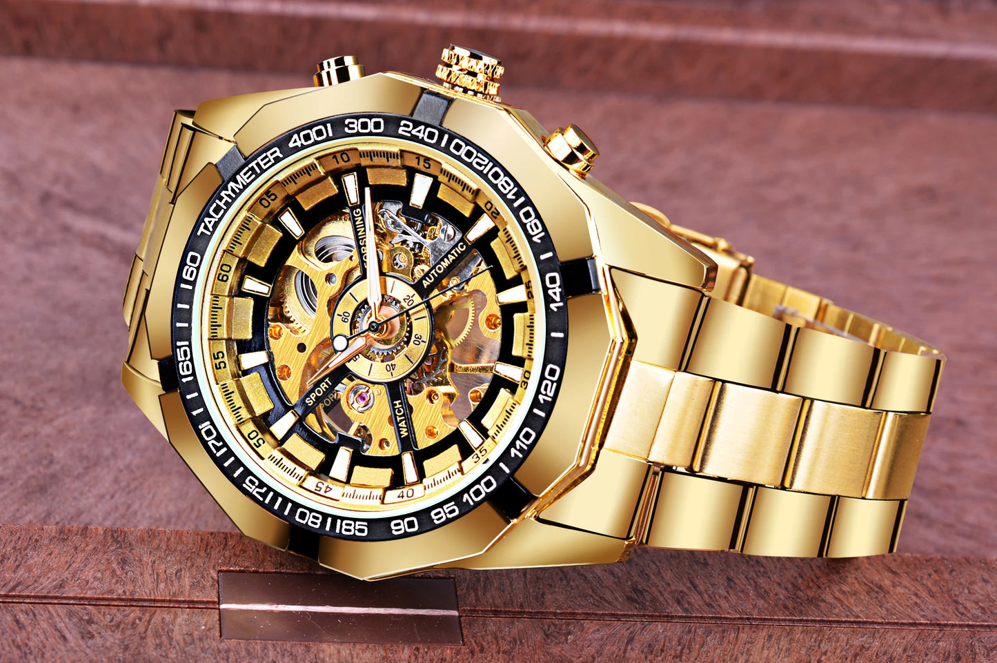 Stainless Steel Waterproof Mens Skeleton Watches