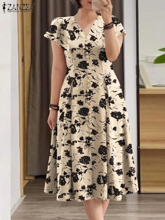 Woman Summer Midi Dress Fashion Floral